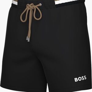Boss Men's Black Swim Trunks with Tan Drawstring